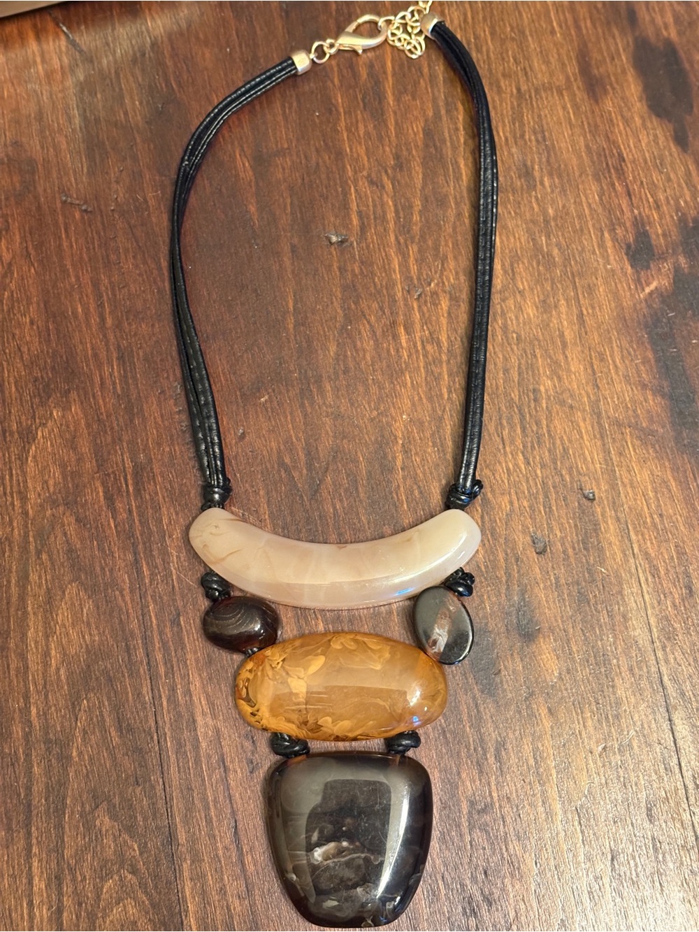 Statement Multistone Resin Pendant Necklace in Cream, Amber & Black - Picture 4 of 8